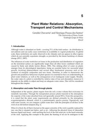Plant Water Relations: Absorption, Transport and Control Mechanisms