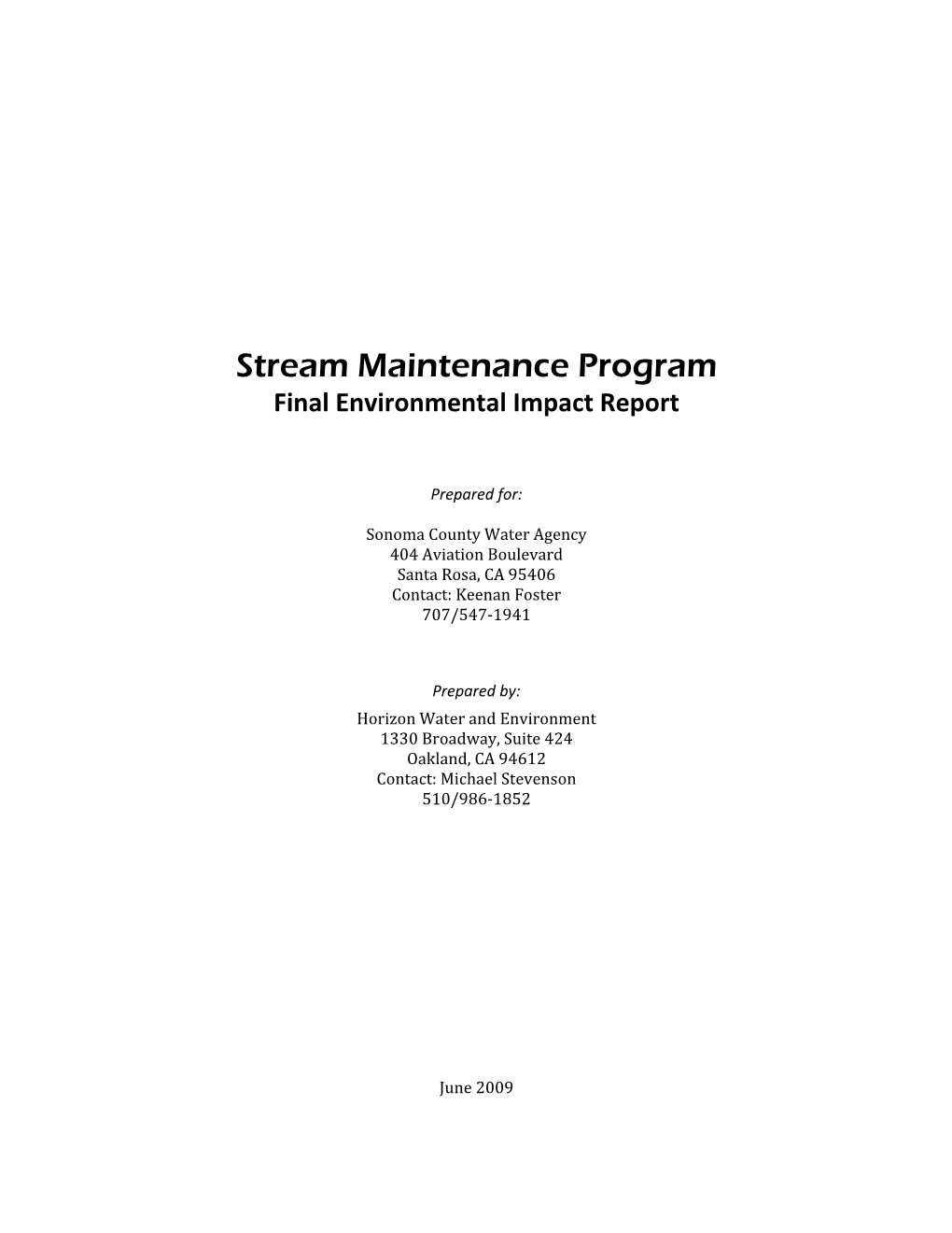Stream Maintenance Program Final Environmental Impact Report