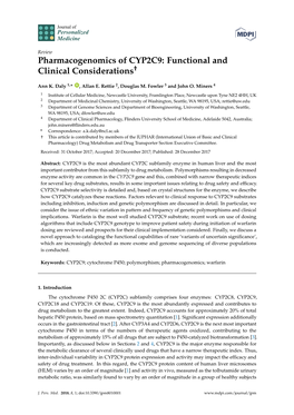 Pharmacogenomics of CYP2C9: Functional and Clinical Considerations†