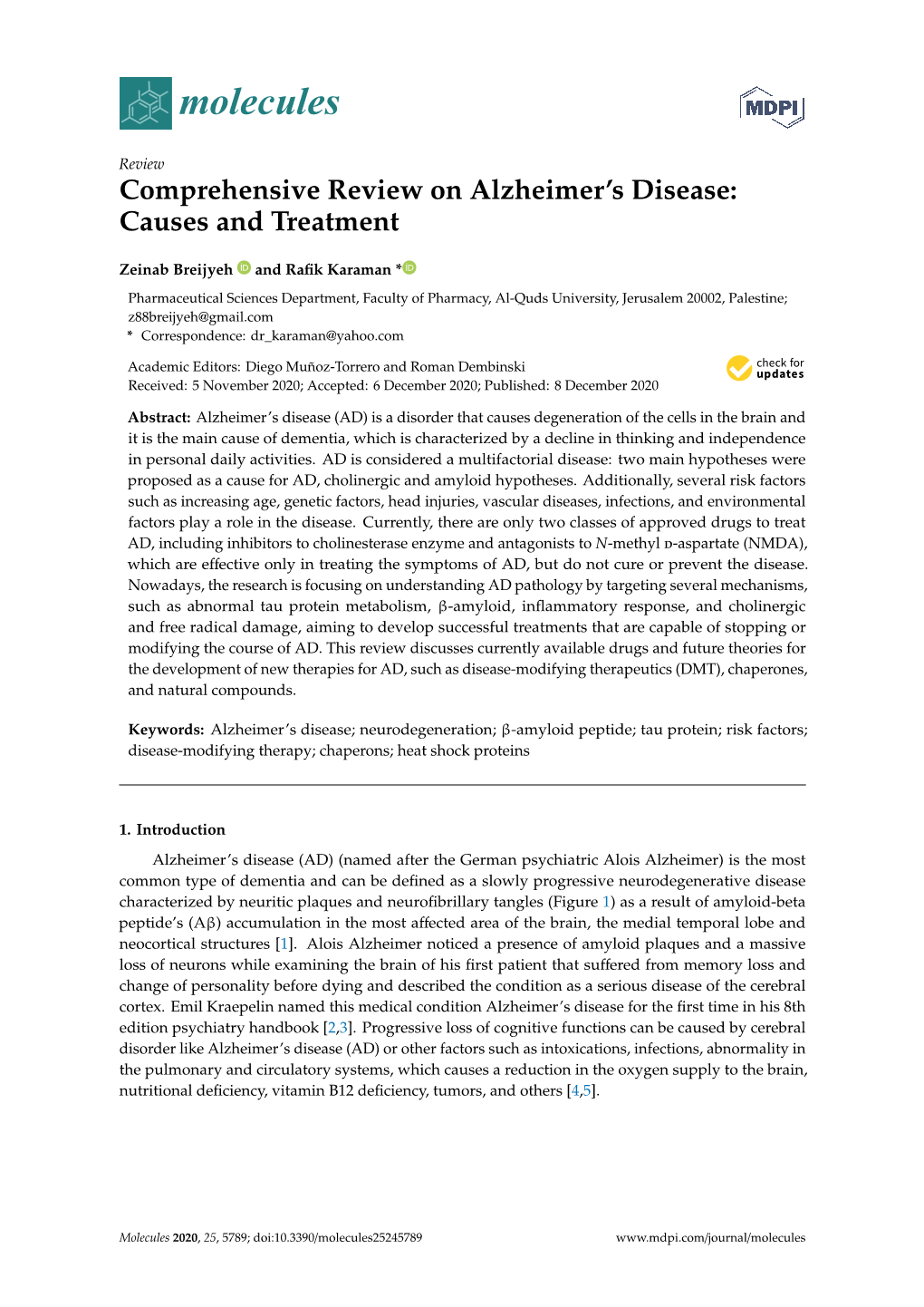 Comprehensive Review on Alzheimer's Disease