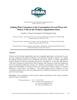 Linking Wine Consumers to the Consumption of Local Wines and Winery Visits in the Northern Appalachian States