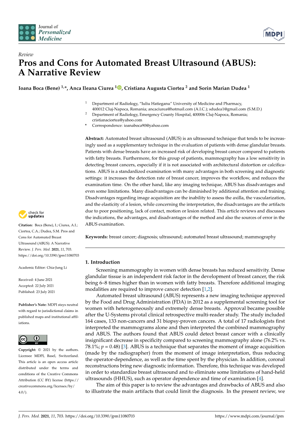 Pros and Cons for Automated Breast Ultrasound (ABUS): a Narrative Review