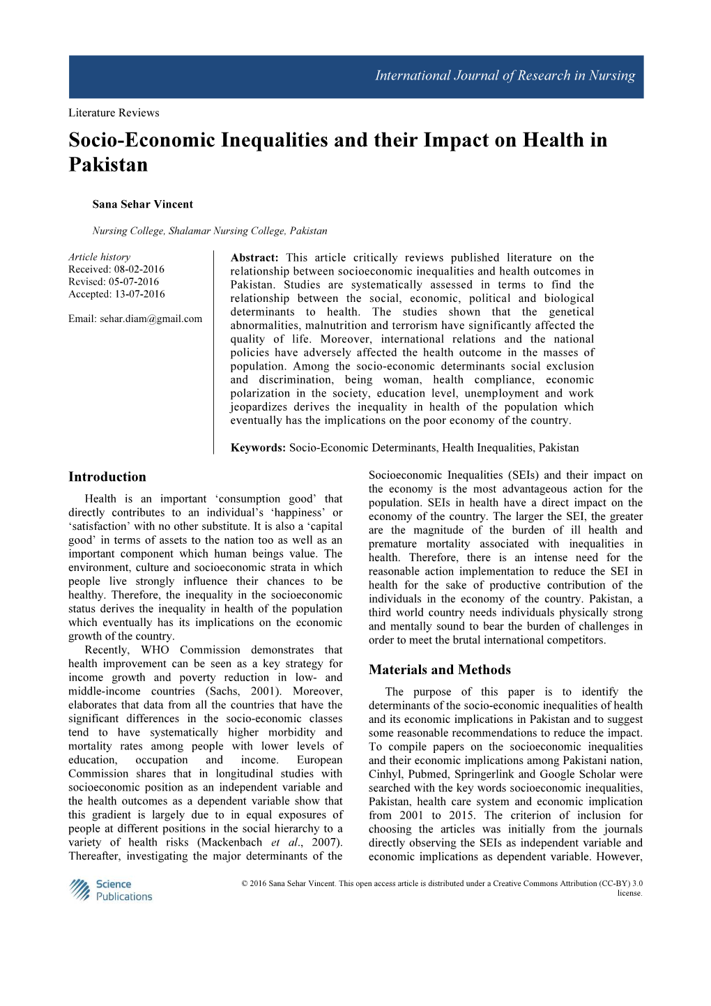 Socio-Economic Inequalities and Their Impact on Health in Pakistan