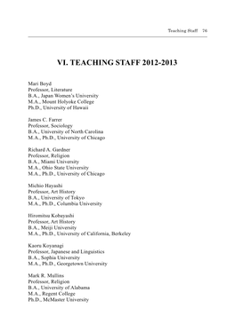 Vi. Teaching Staff 2012-2013