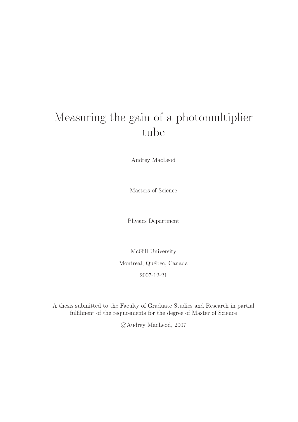 Measuring the Gain of a Photomultiplier Tube