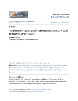 The Problem of Hylomorphism and Dualism in Avicenna: a Guide to Resolving Other Tensions