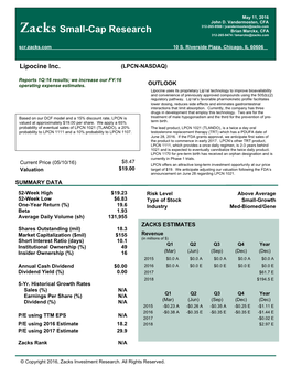 Small-Cap Research Brian Marckx, CFA 312-265-9474 / Bmarckx@Zacks.Com