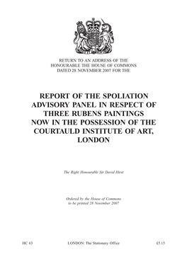 Report of the Spoliation Advisory Panel in Respect of Three Rubens Paintings Now in the Possession of the Courtauld Institute of Art, London