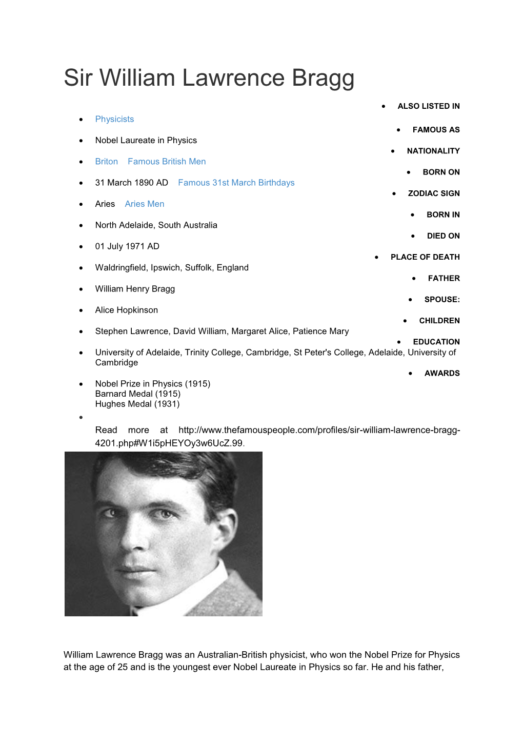 Sir William Lawrence Bragg