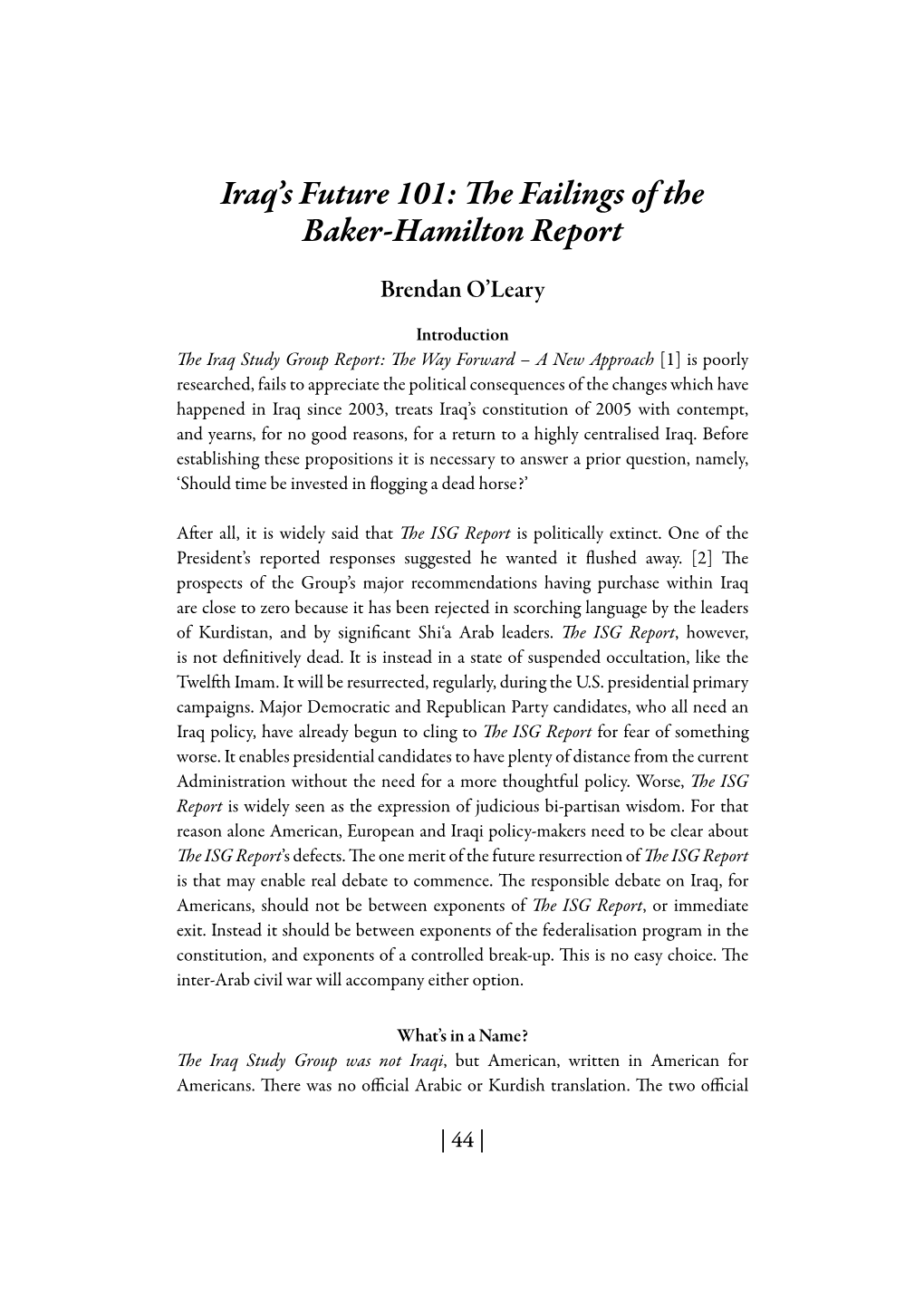 Iraq's Future 101: the Failings of the Baker-Hamilton Report