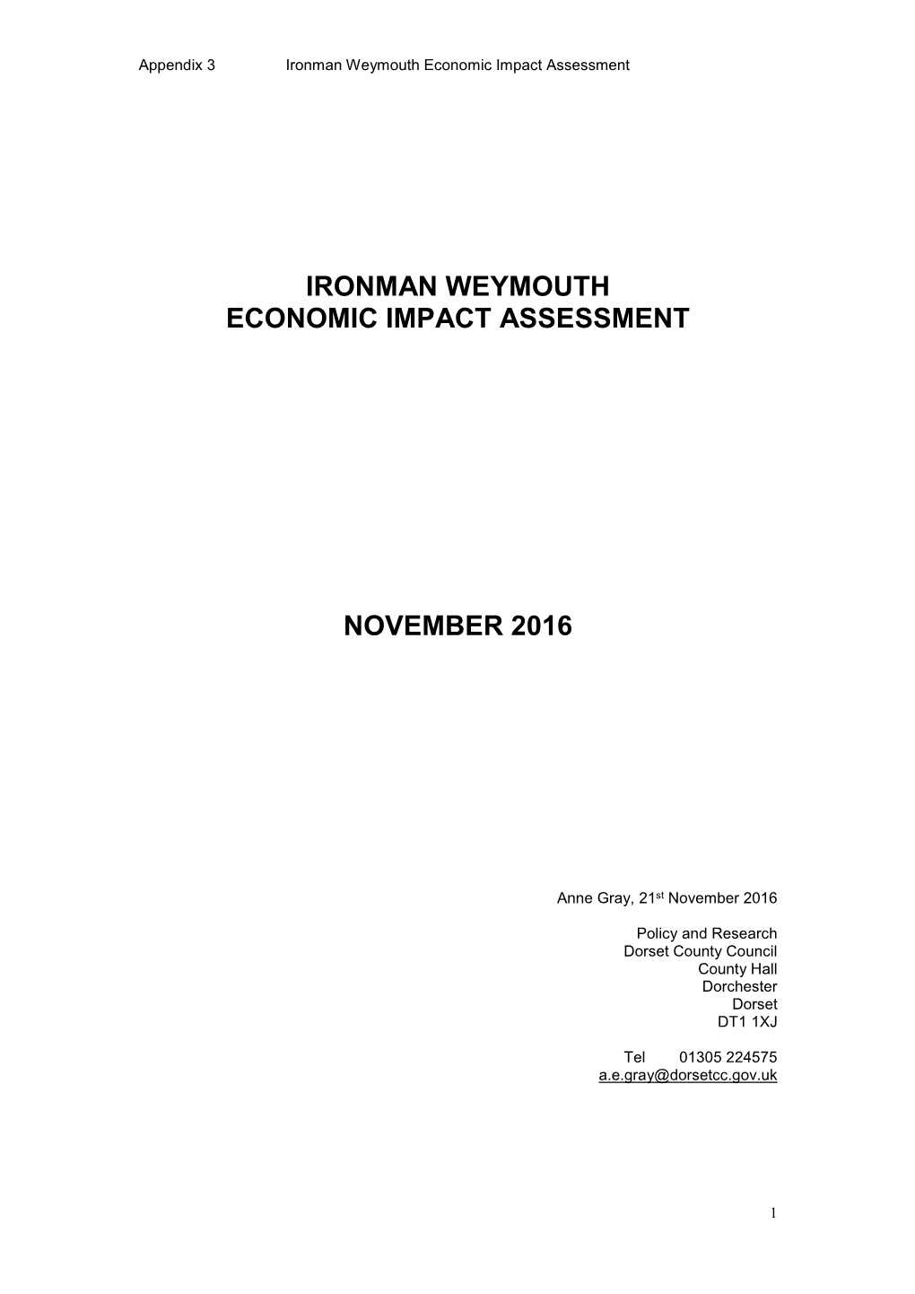 Ironman Weymouth Economic Impact Assessment November 2016