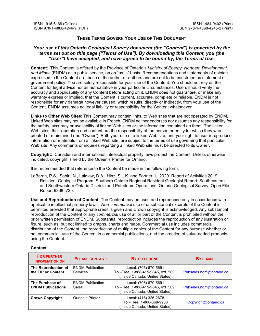 Report of Activities 2019, Resident Geologist Program, Southern