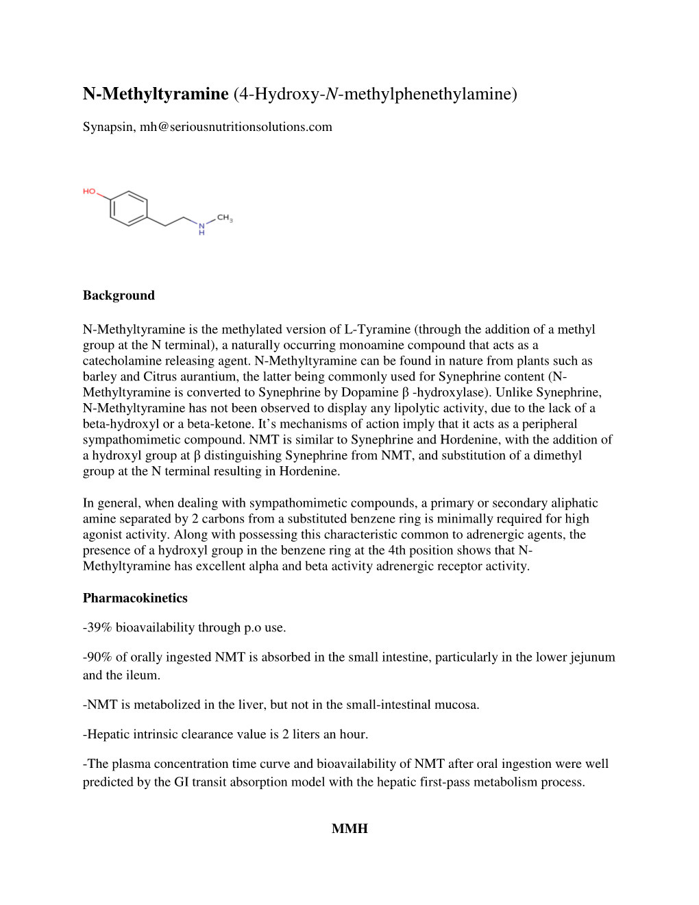 N-Methyltyramine (4-Hydroxy-N-Methylphenethylamine)