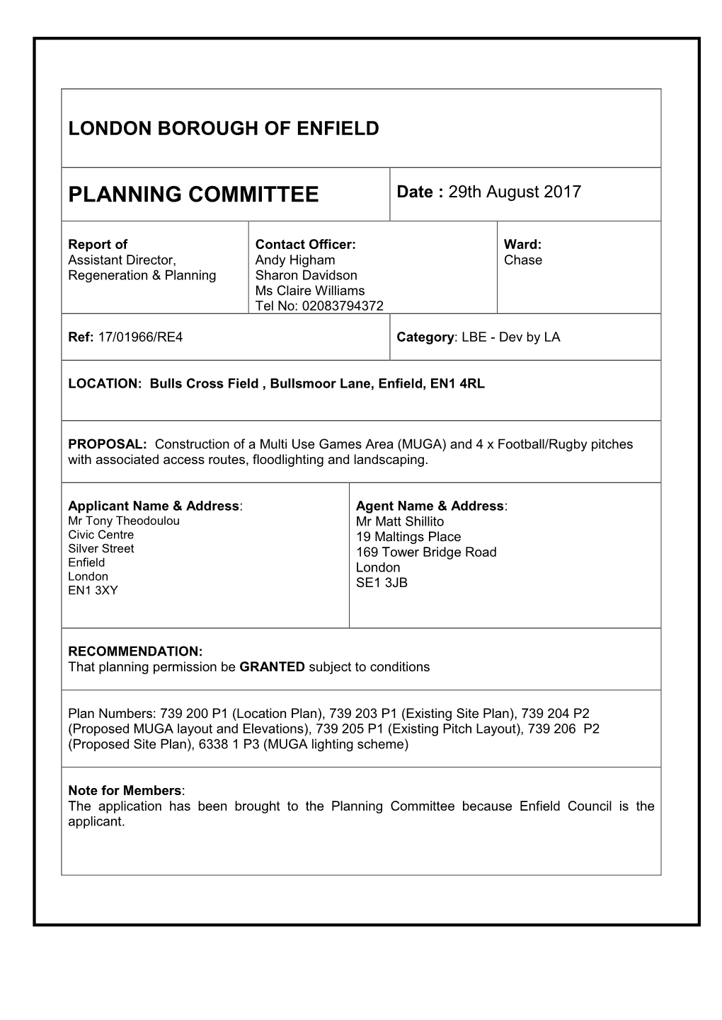 PLANNING COMMITTEE Date : 29Th August 2017