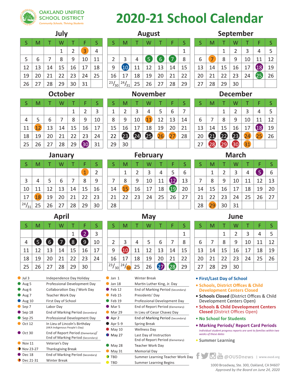 2020-21 School Calendar