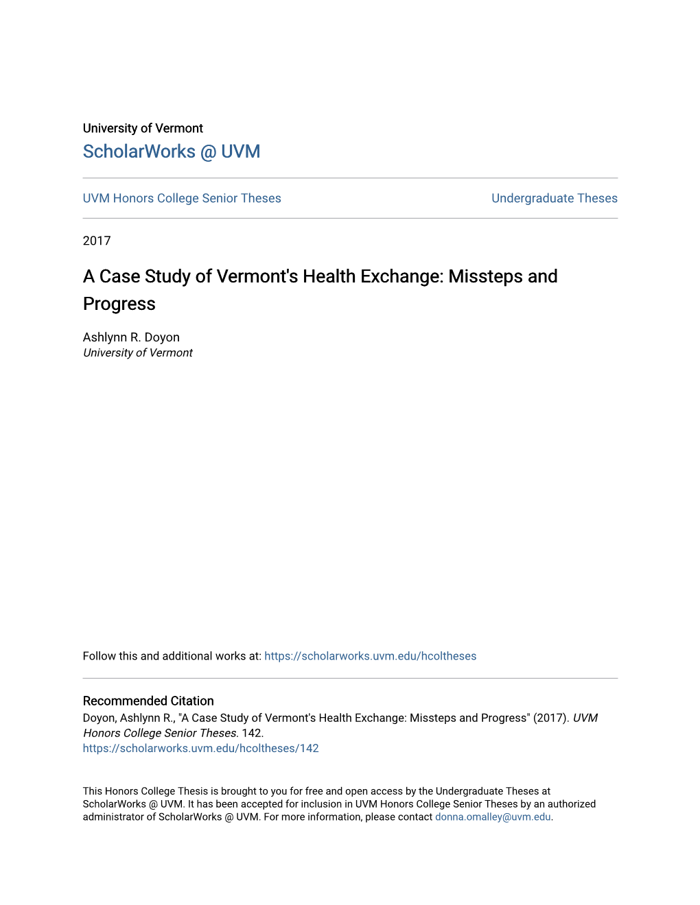 A Case Study of Vermont's Health Exchange: Missteps and Progress