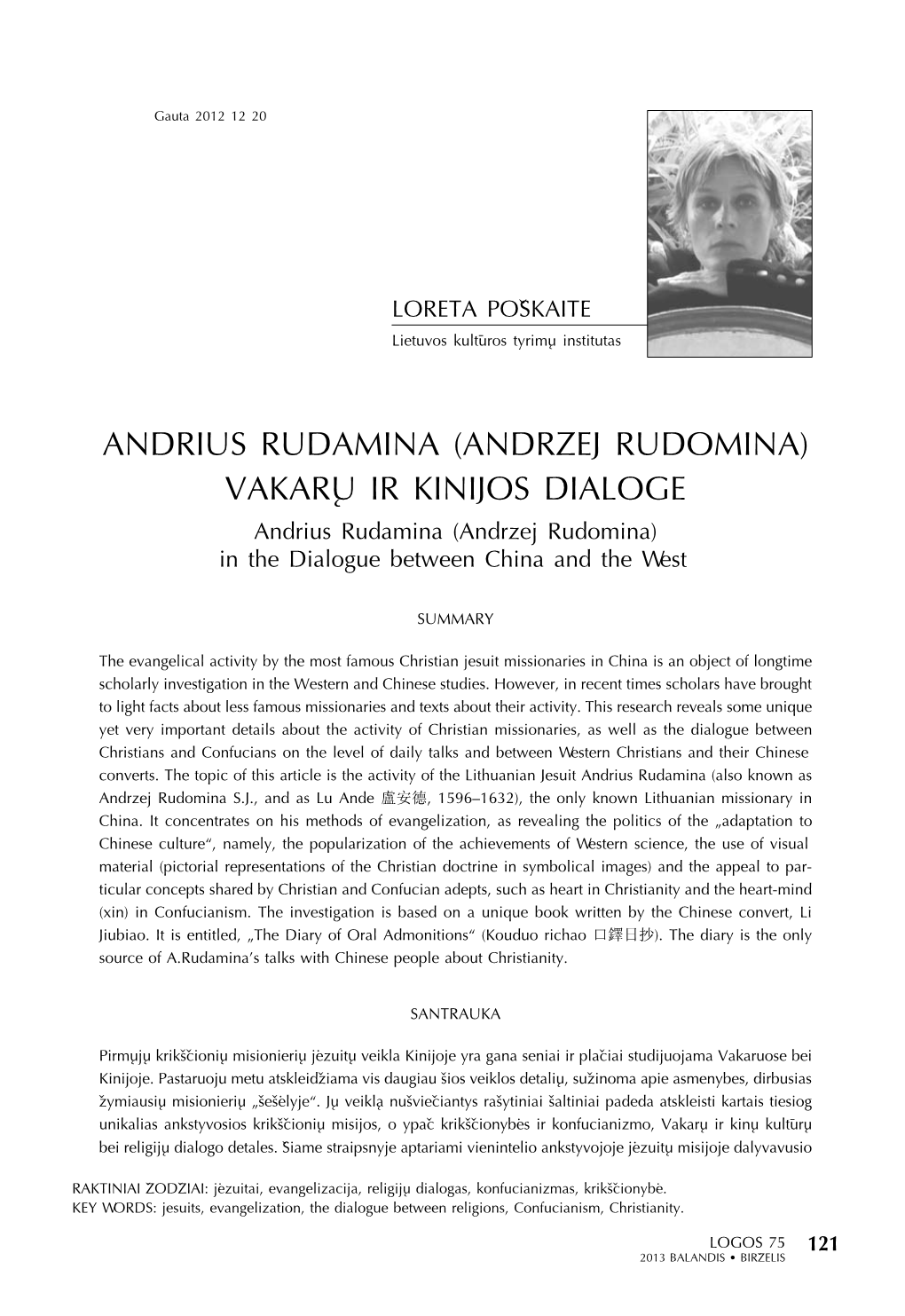 Andrius Rudamina (Andrzej Rudomina) Vakarų Ir Kinijos Dialoge Andrius Rudamina (Andrzej Rudomina) in the Dialogue Between China and the West