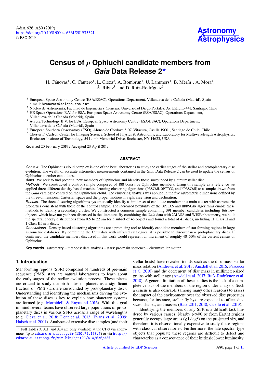 Census of Ρ Ophiuchi Candidate Members from Gaia Data Release 2? H