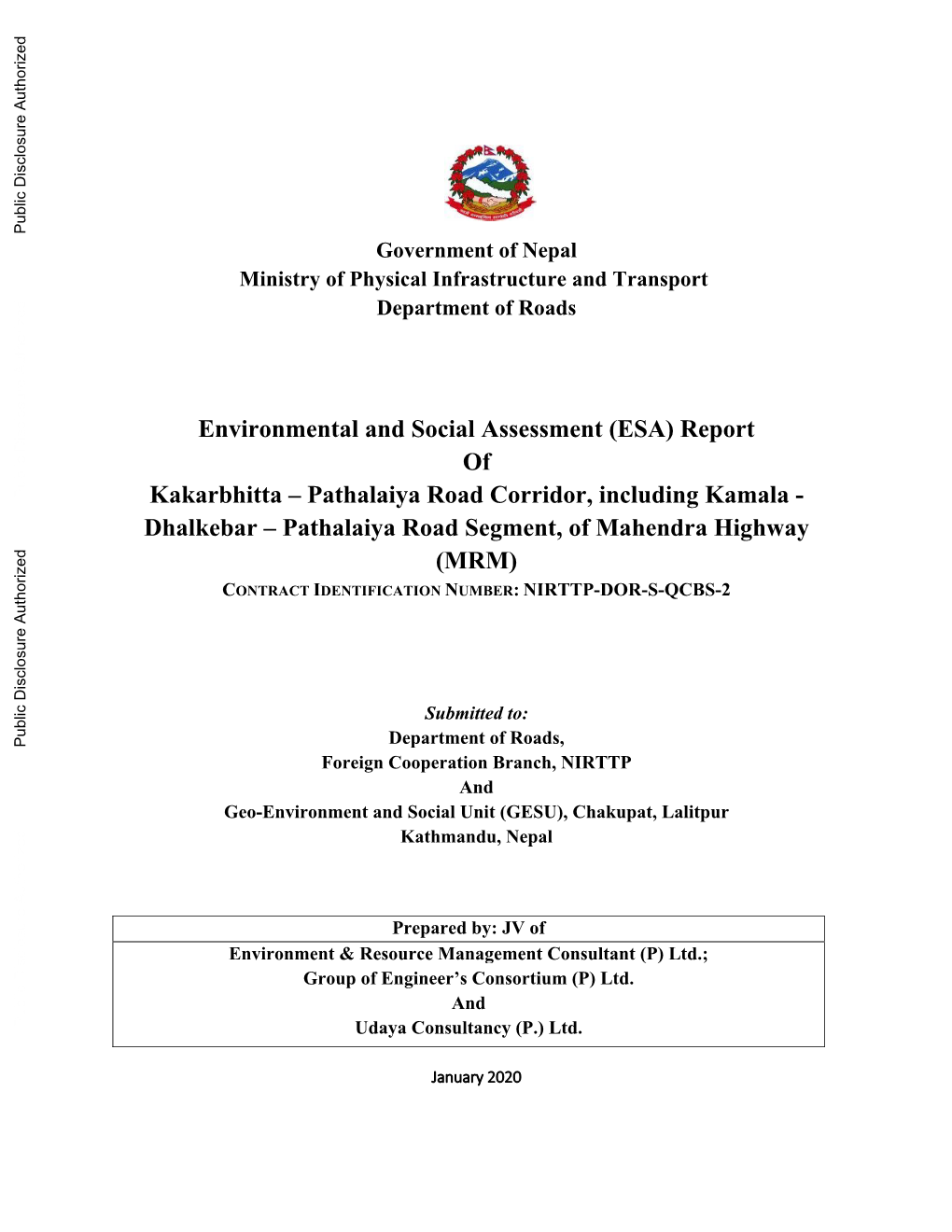 Environmental and Social Assessment (ESA) Report Of