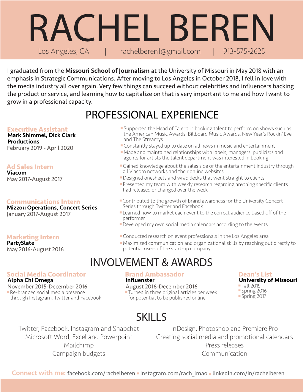 Professional Experience Involvement & Awards Skills