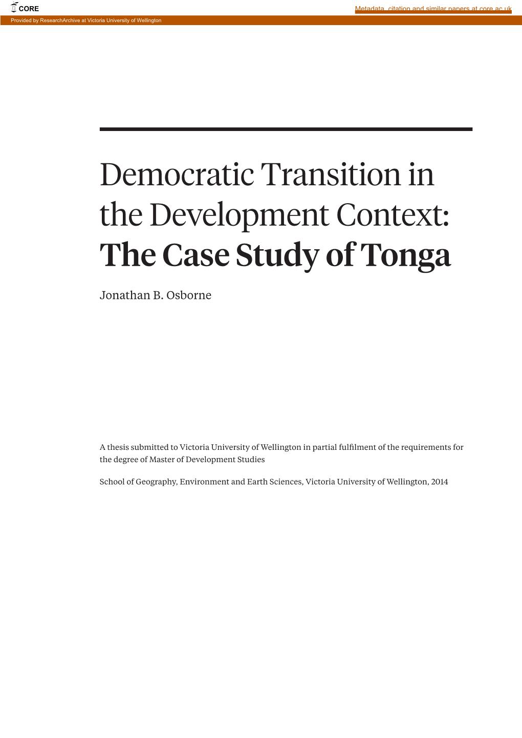 Democratic Transition in the Development Context: the Case Study of Tonga