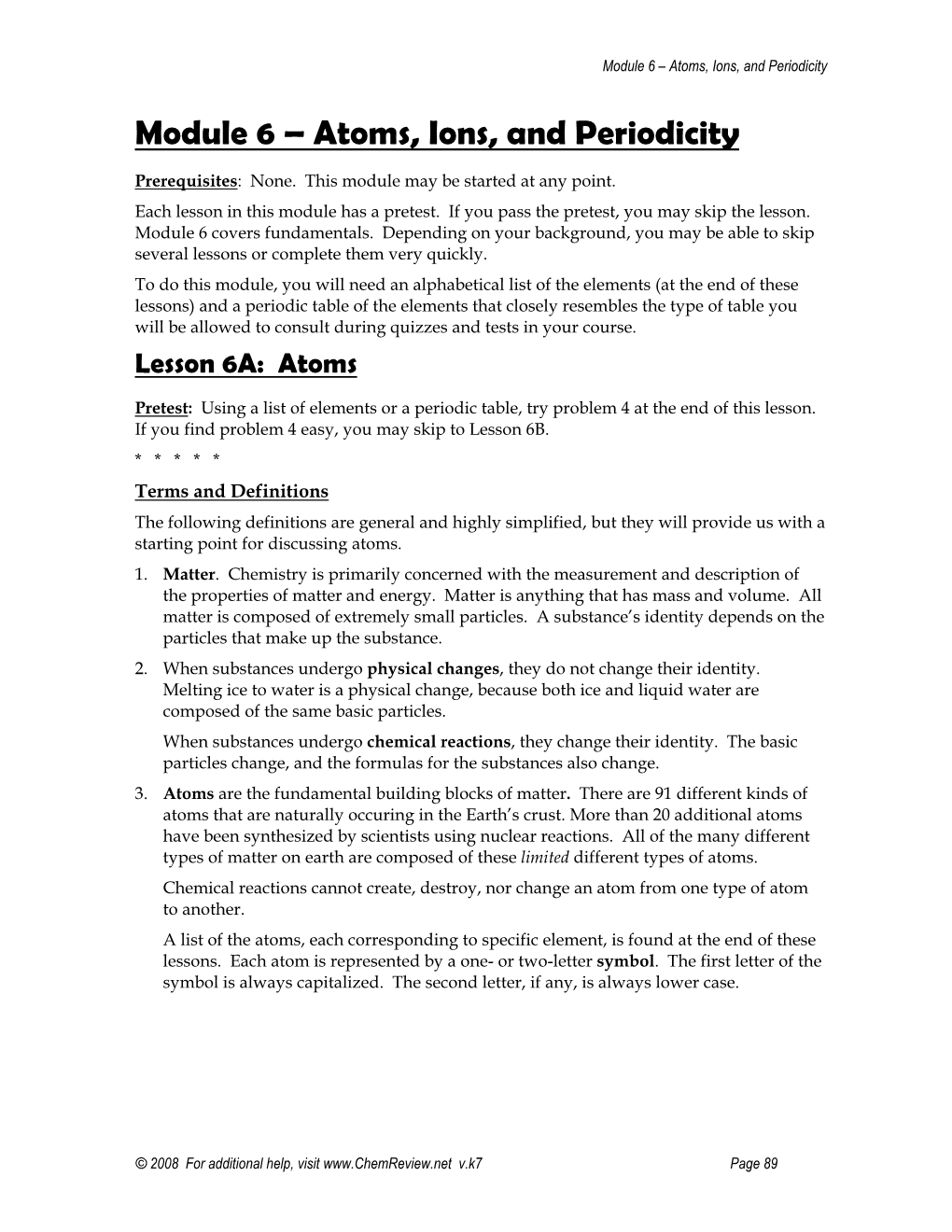 Module 6 – Atoms, Ions, and Periodicity