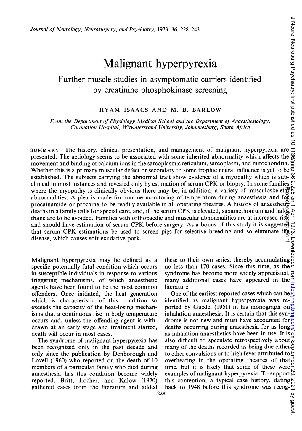 Malignant Hyperpyrexia Further Muscle Studies in Asymptomatic Carriers Identified by Creatinine Phosphokinase Screening