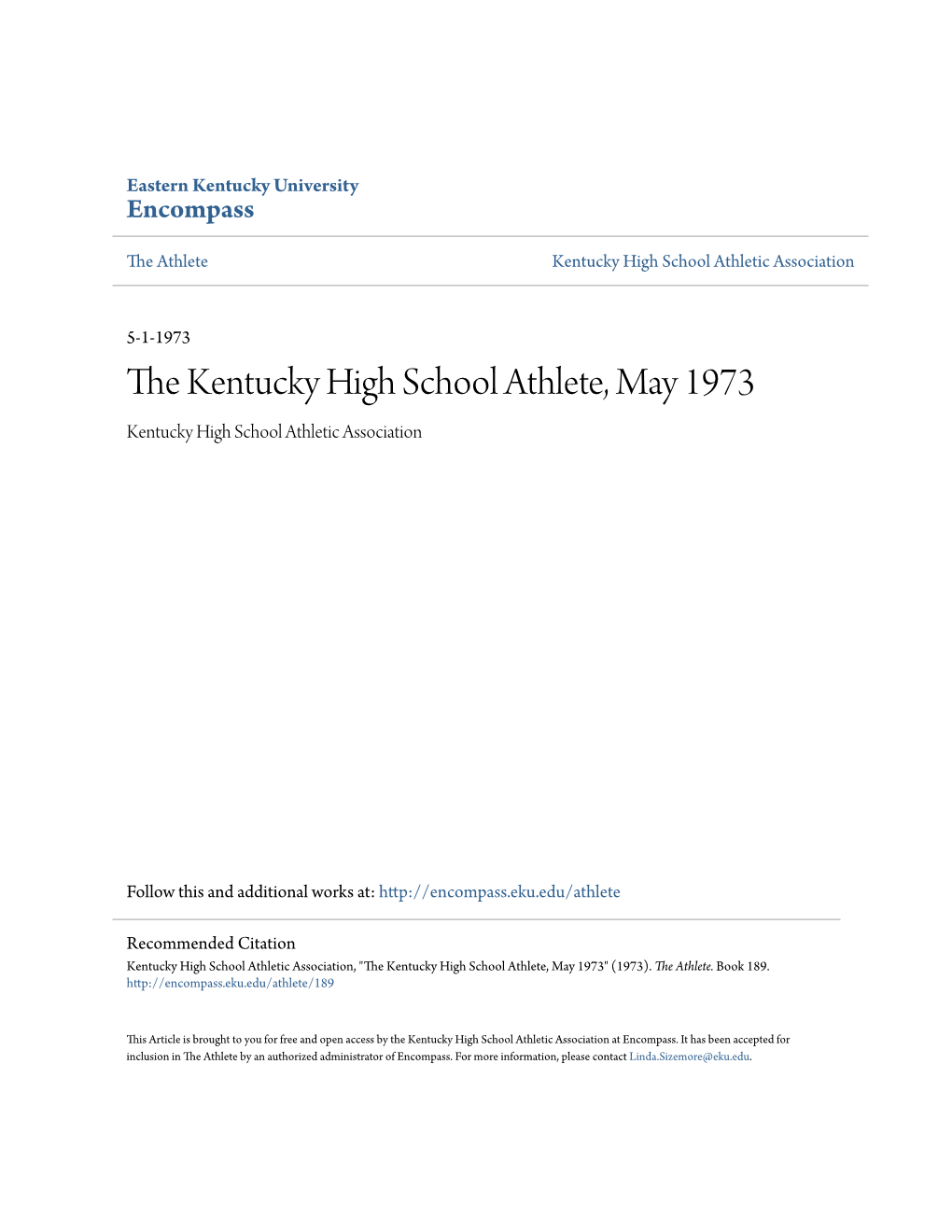 The Kentucky High School Athlete, May 1973 Kentucky High School Athletic Association