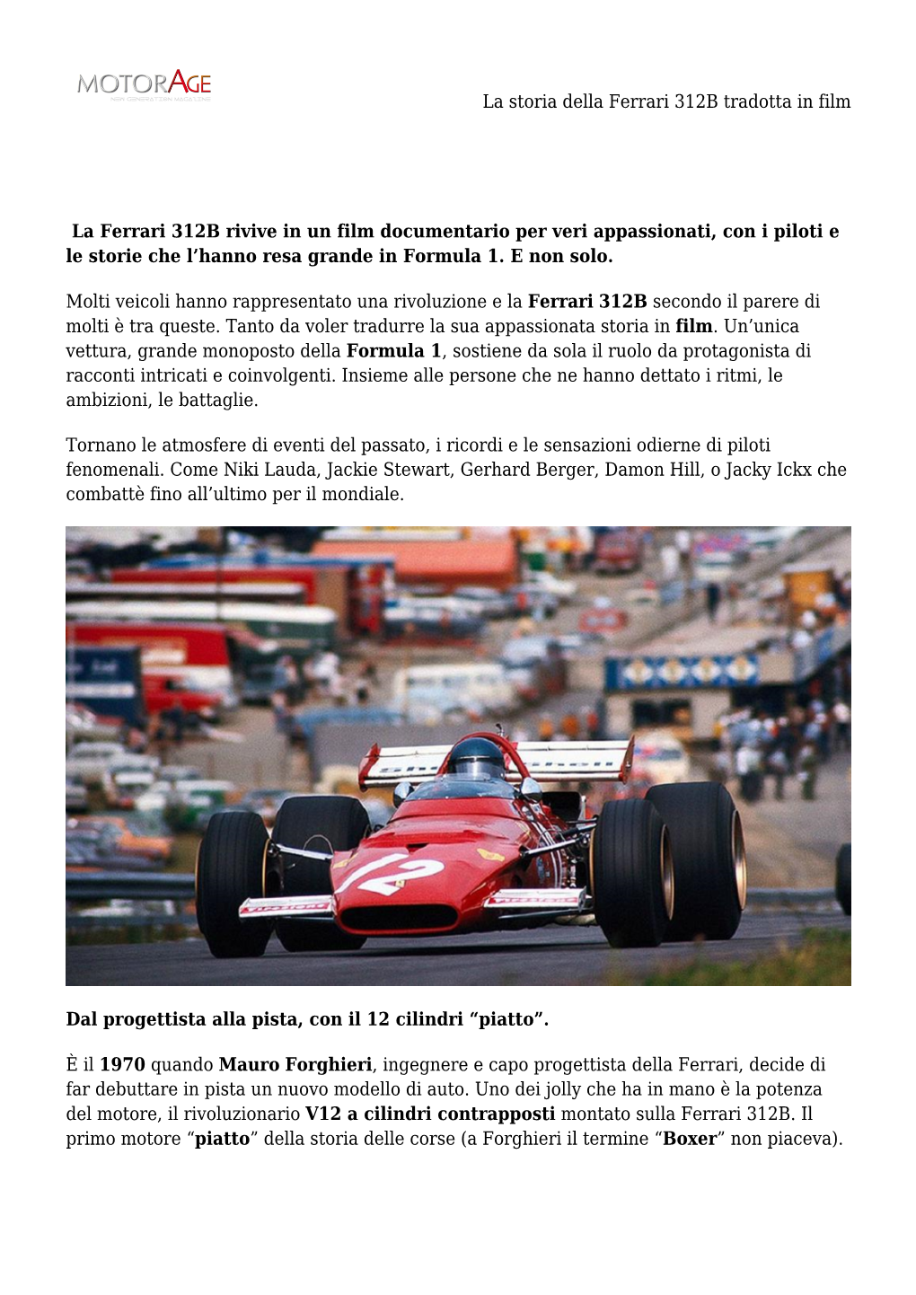 La Storia Della Ferrari 312B Tradotta in Film