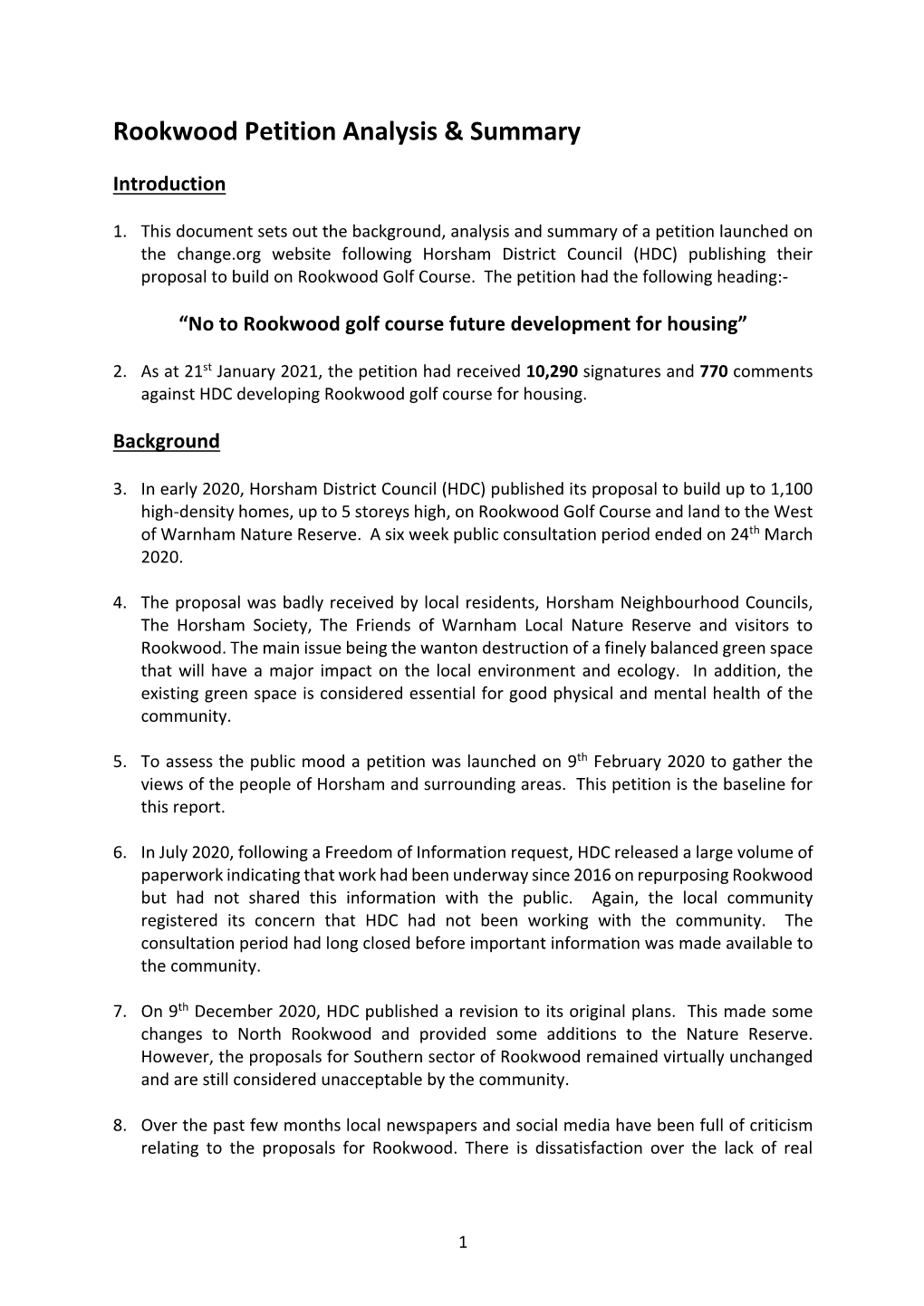 Rookwood Petition Analysis & Summary