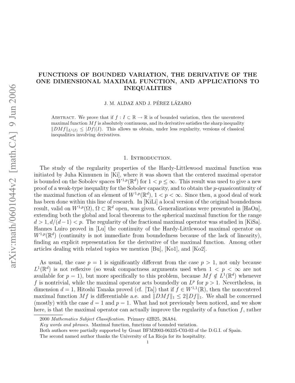 Arxiv:Math/0601044V2