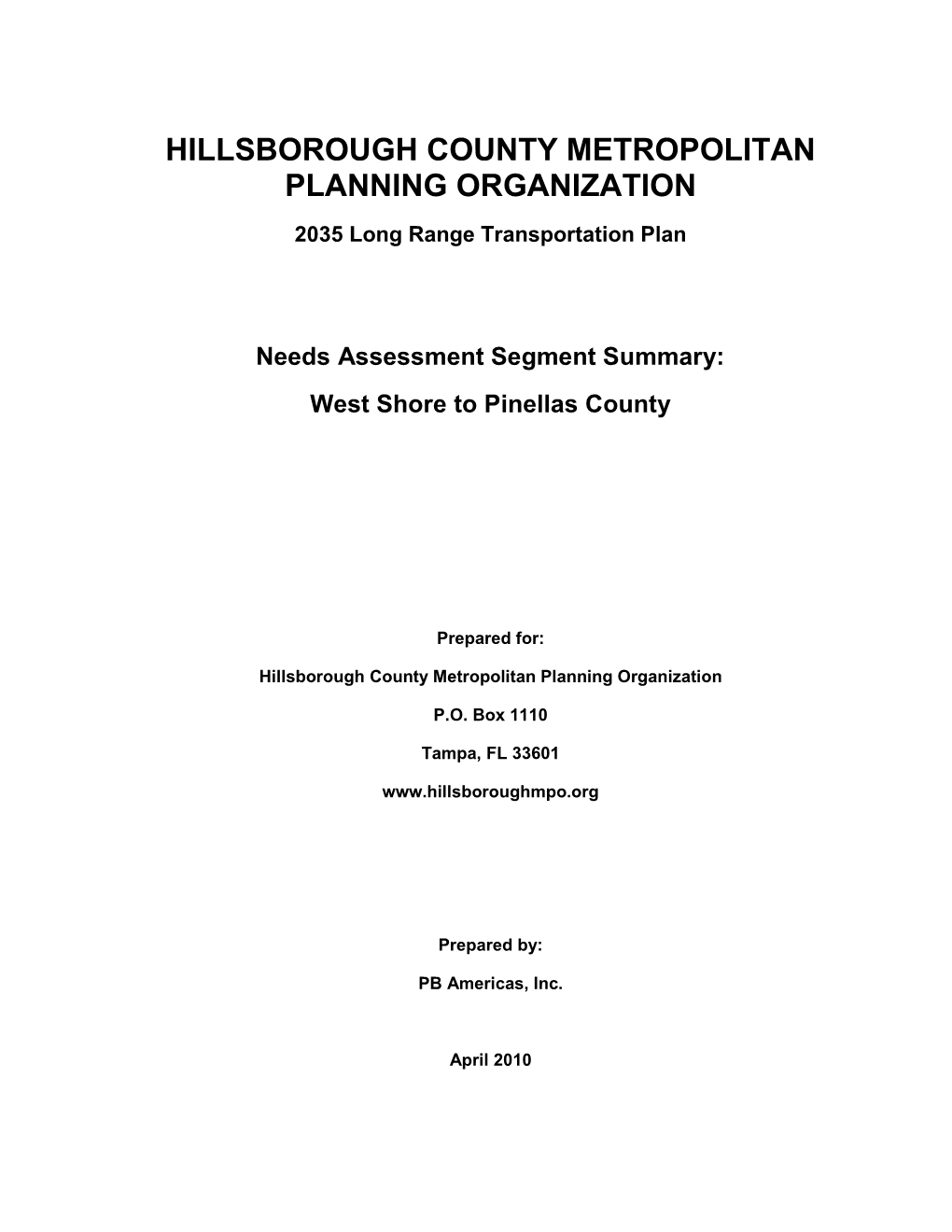 HILLSBOROUGH COUNTY METROPOLITAN PLANNING ORGANIZATION 2035 Long Range Transportation Plan