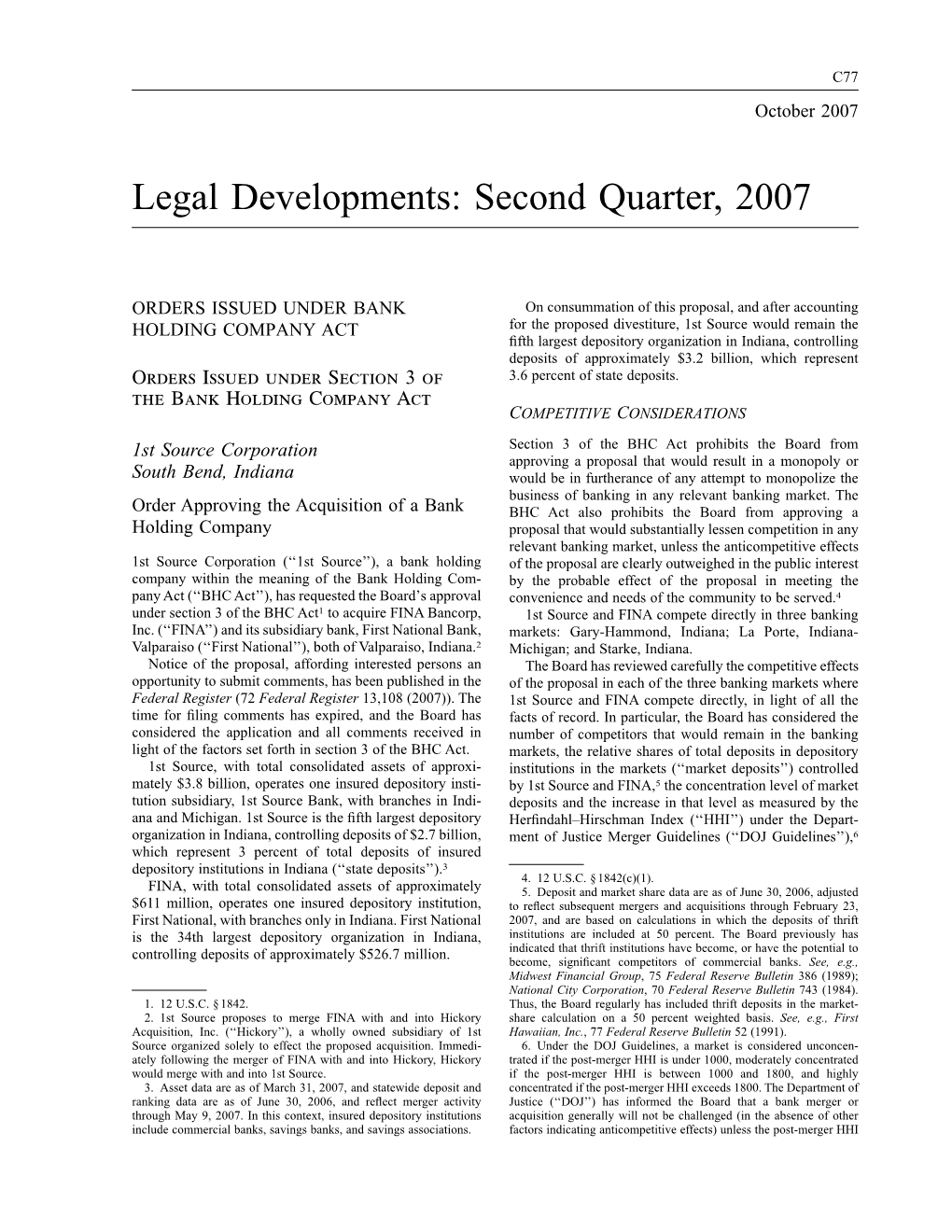 Legal Developments: Second Quarter, 2007