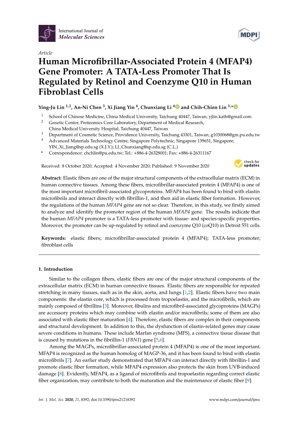 Human Microfibrillar-Associated Protein 4 (MFAP4) Gene Promoter