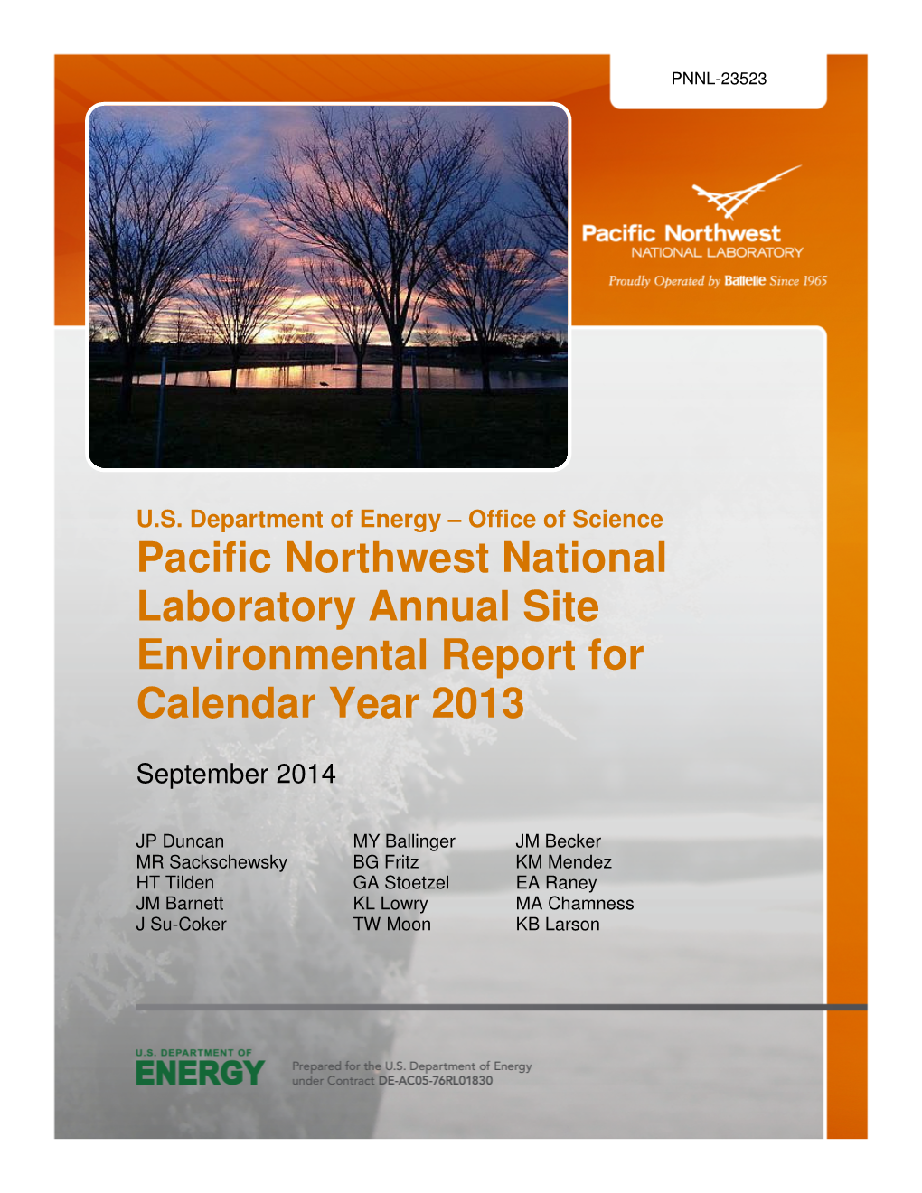 Pacific Northwest National Laboratory Annual Site Environmental Report for Calendar Year 2013