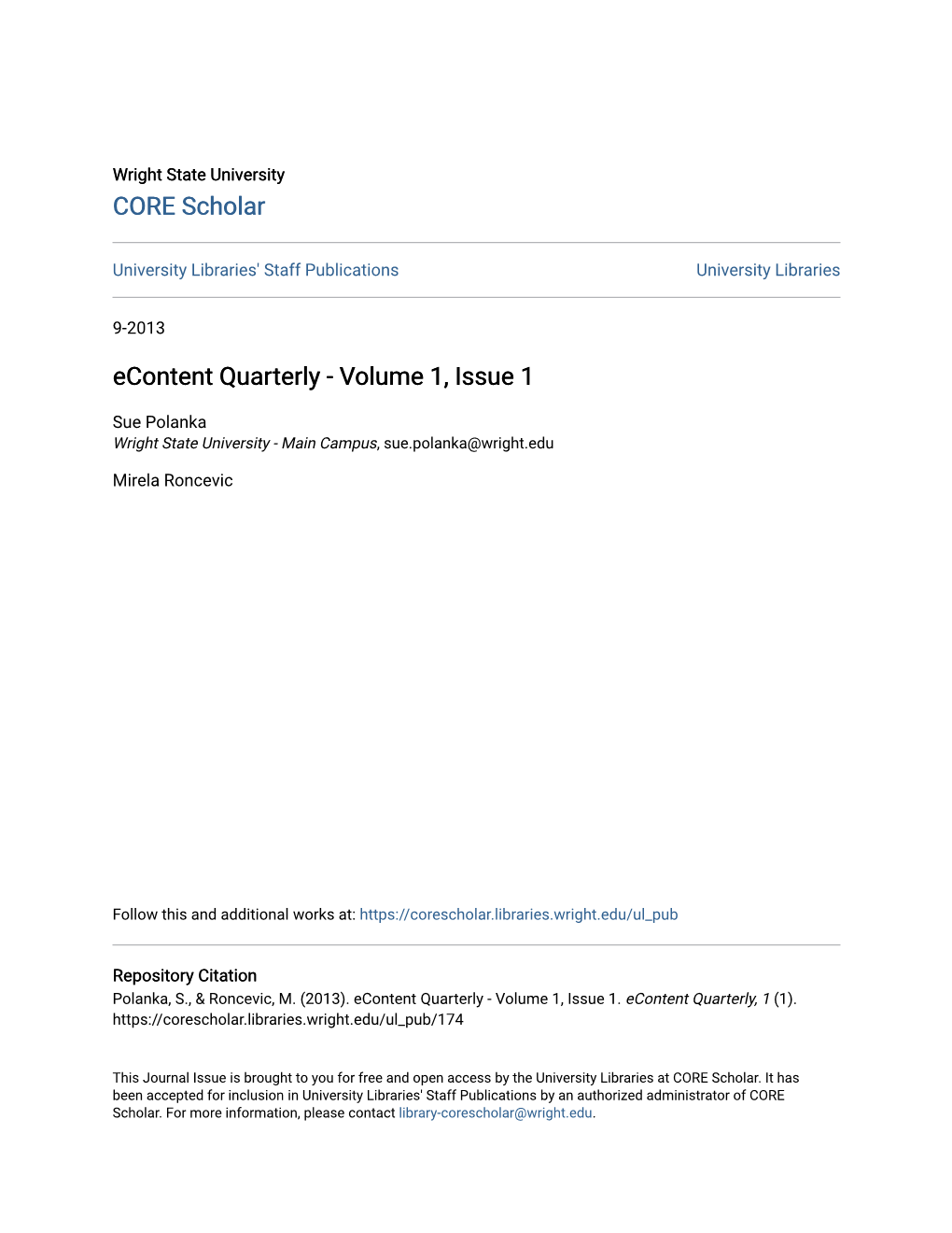 Econtent Quarterly - Volume 1, Issue 1