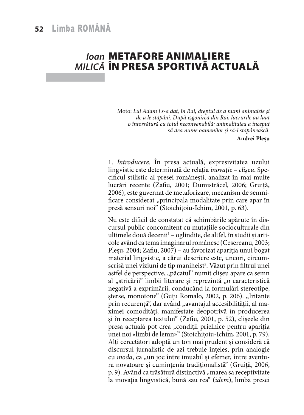 Metafore Animaliere În Presa Sportivă Actuală