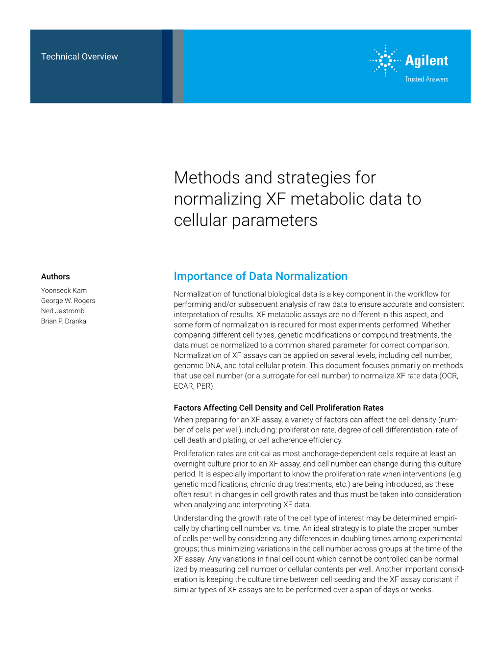 Methods and Strategies for Normalizing XF Metabolic Data to Cellular Parameters