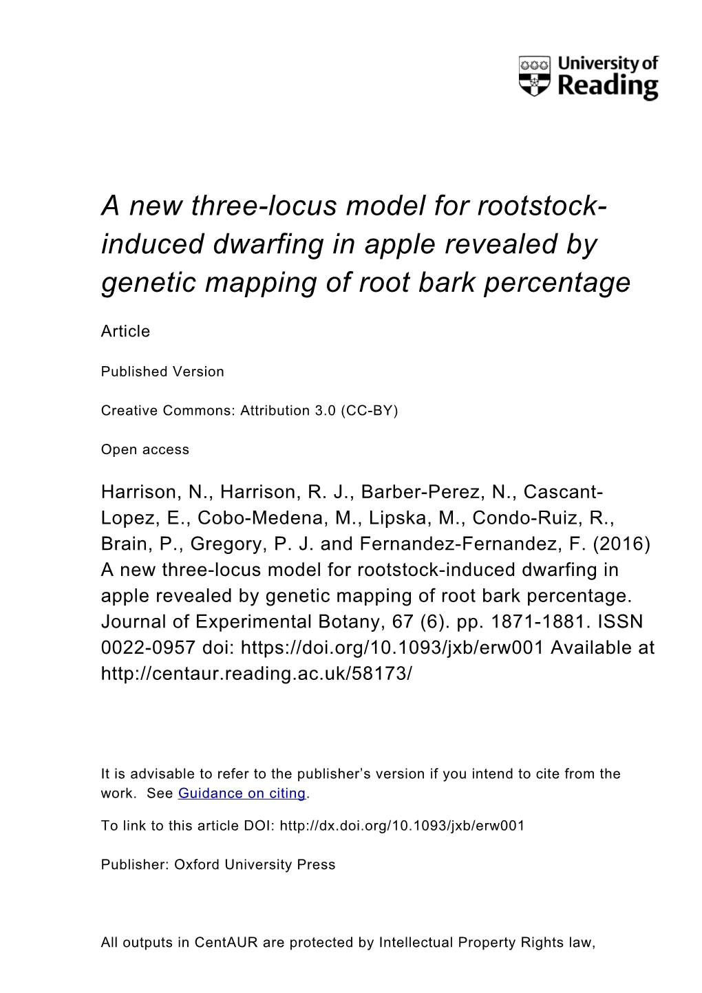 A New Three-Locus Model for Rootstock-Induced Dwarfing in Apple Revealed by Genetic Mapping of Root Bark Percentage