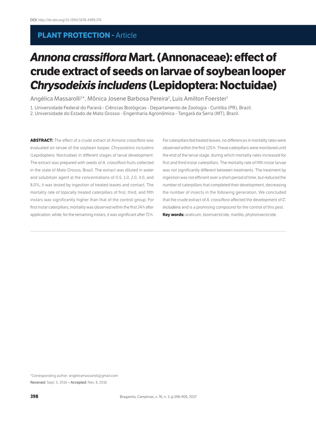 Annona Crassiflora Mart. (Annonaceae): Effect Of