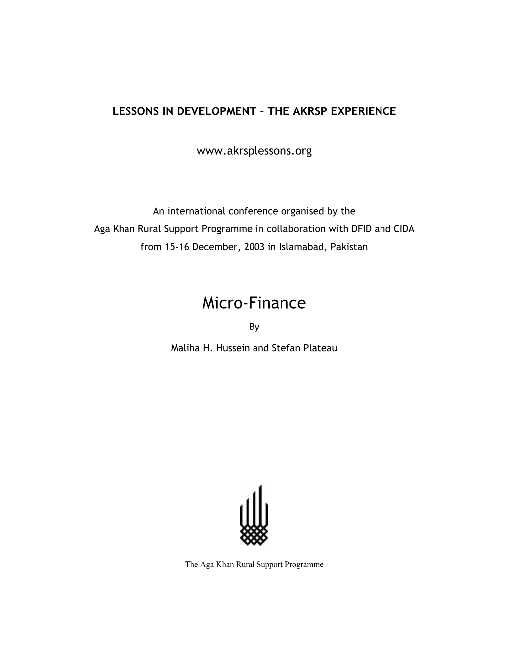 The Lessons in Development: the AKRSP Experience