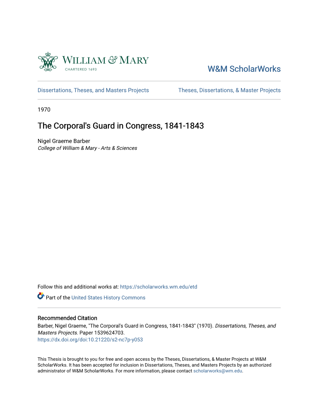 The Corporal's Guard in Congress, 1841-1843