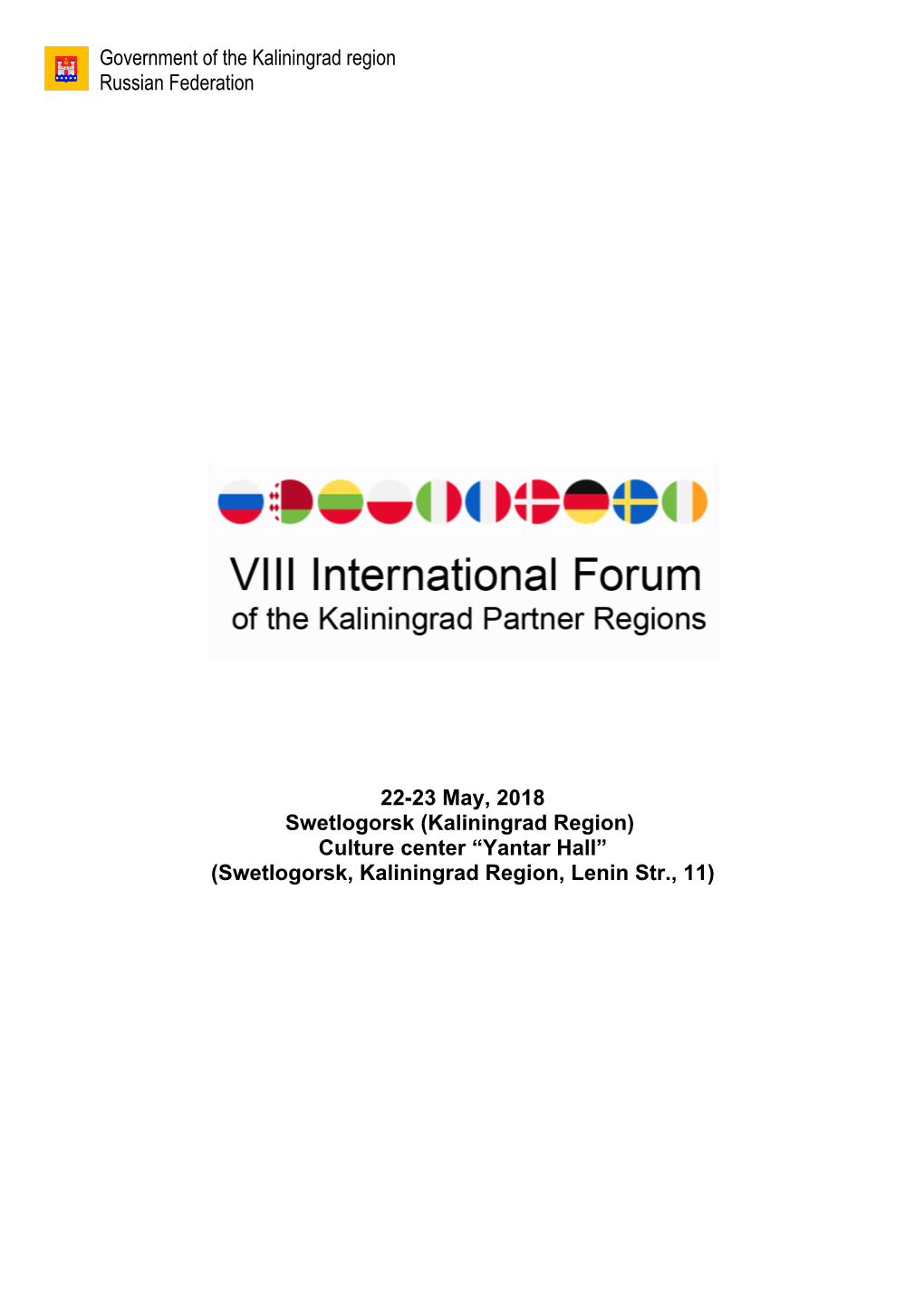 Government of the Kaliningrad Region Russian Federation 22-23 May