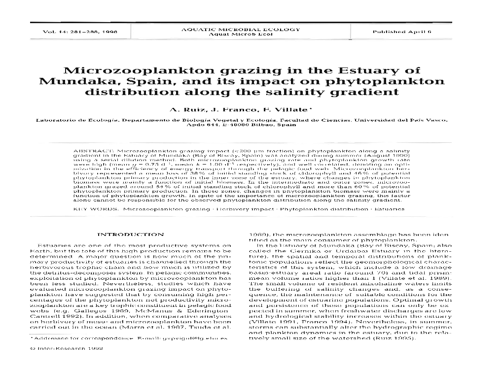 Microzooplankton Grazing in the Estuary of Mundaka, Spain, and Its Impact on Phytoplankton Distribution Along the Salinity Gradient