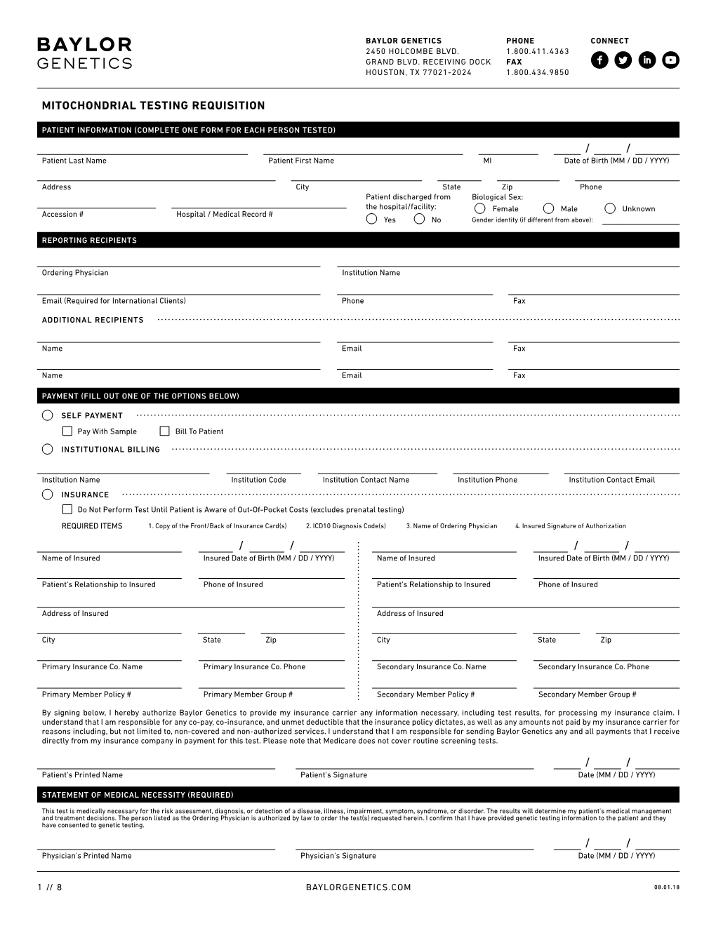 Mitochondrial Testing Requisition