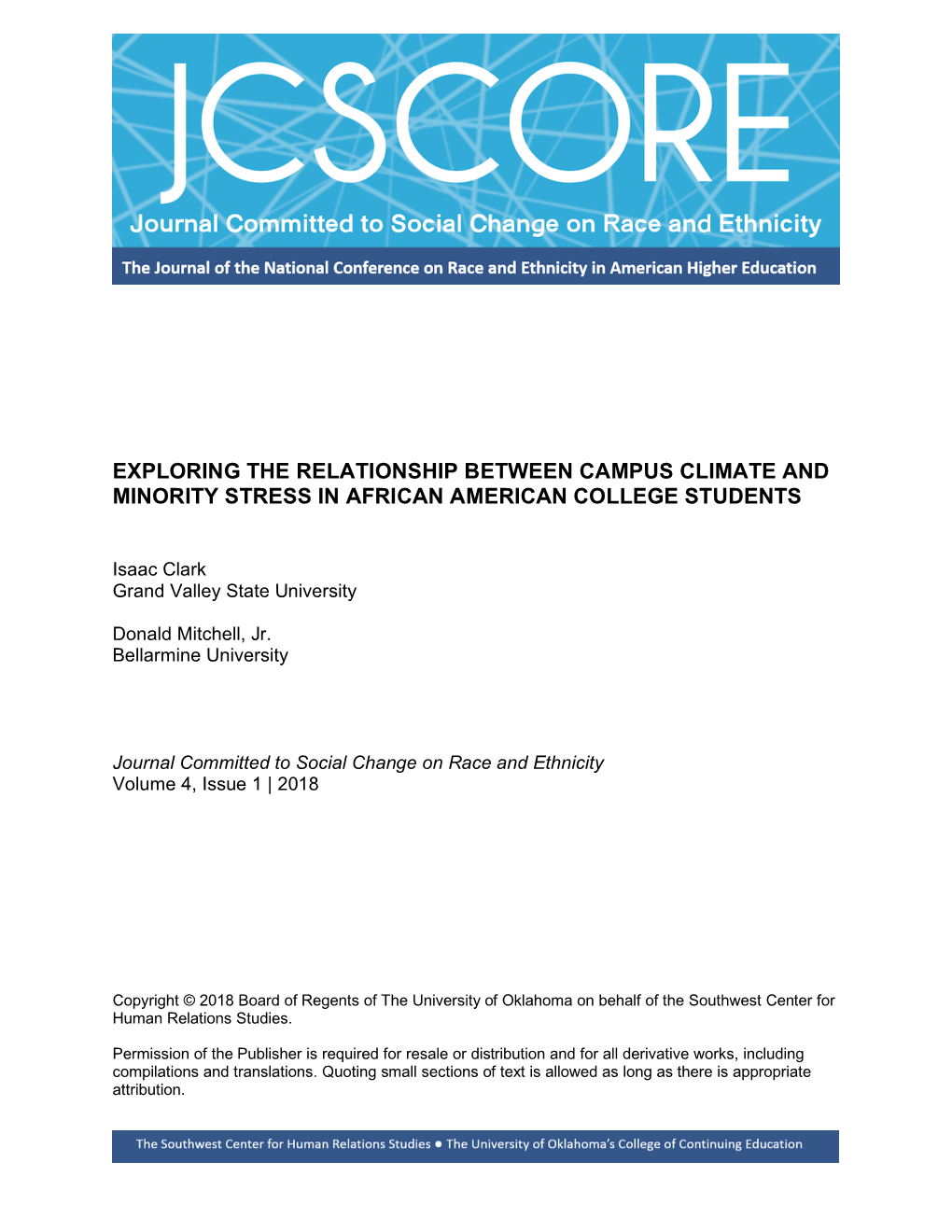 Exploring the Relationship Between Campus Climate and Minority Stress in African American College Students