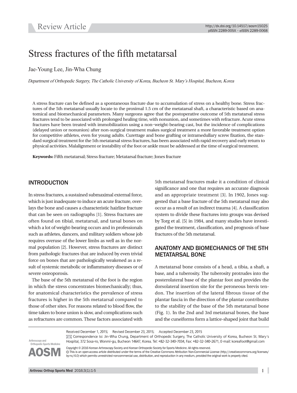 Stress Fractures of the Fifth Metatarsal