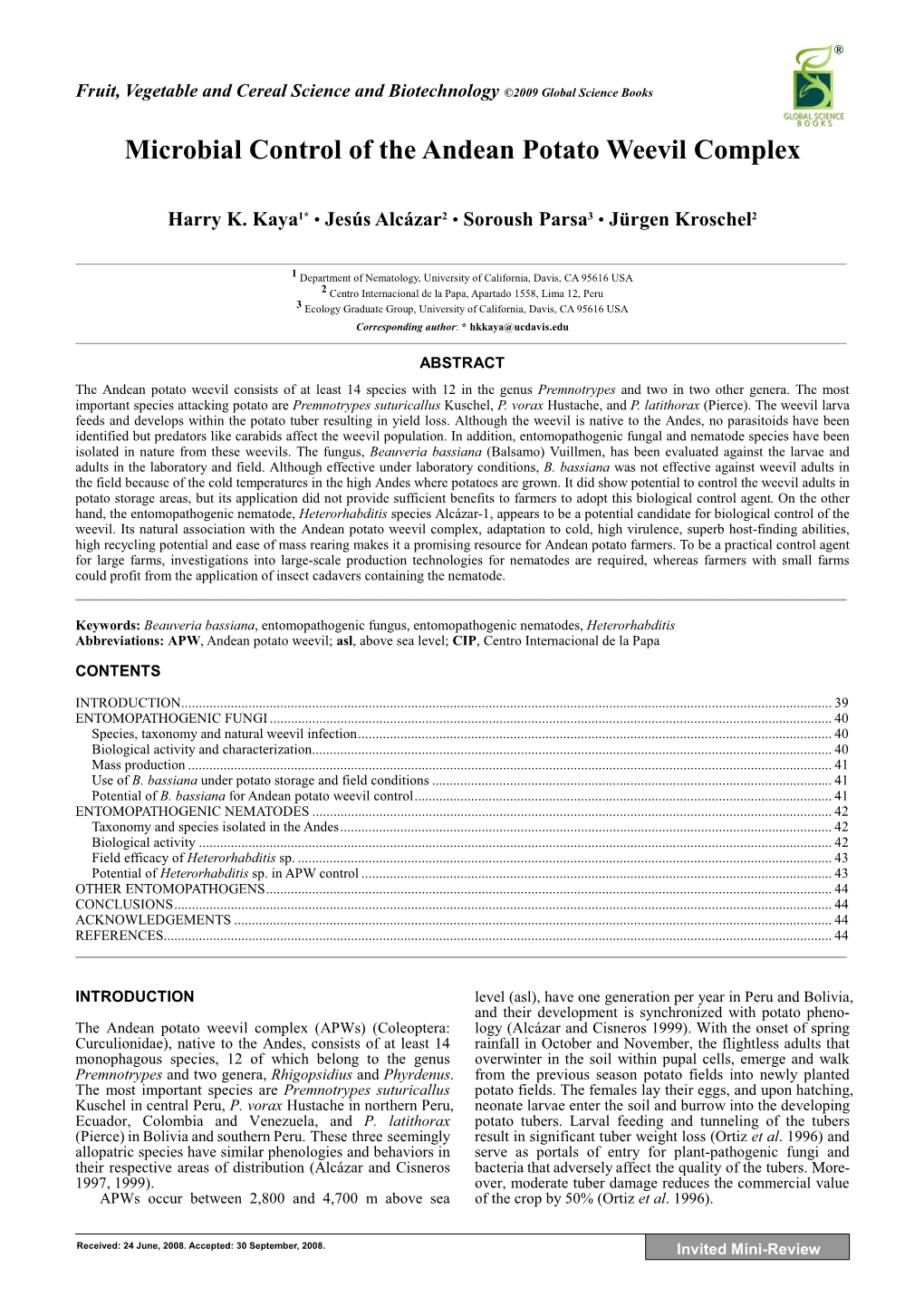 Microbial Control of the Andean Potato Weevil Complex