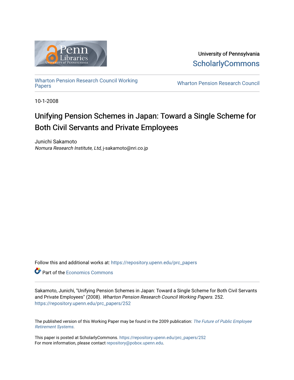 Unifying Pension Schemes in Japan: Toward a Single Scheme for Both Civil Servants and Private Employees