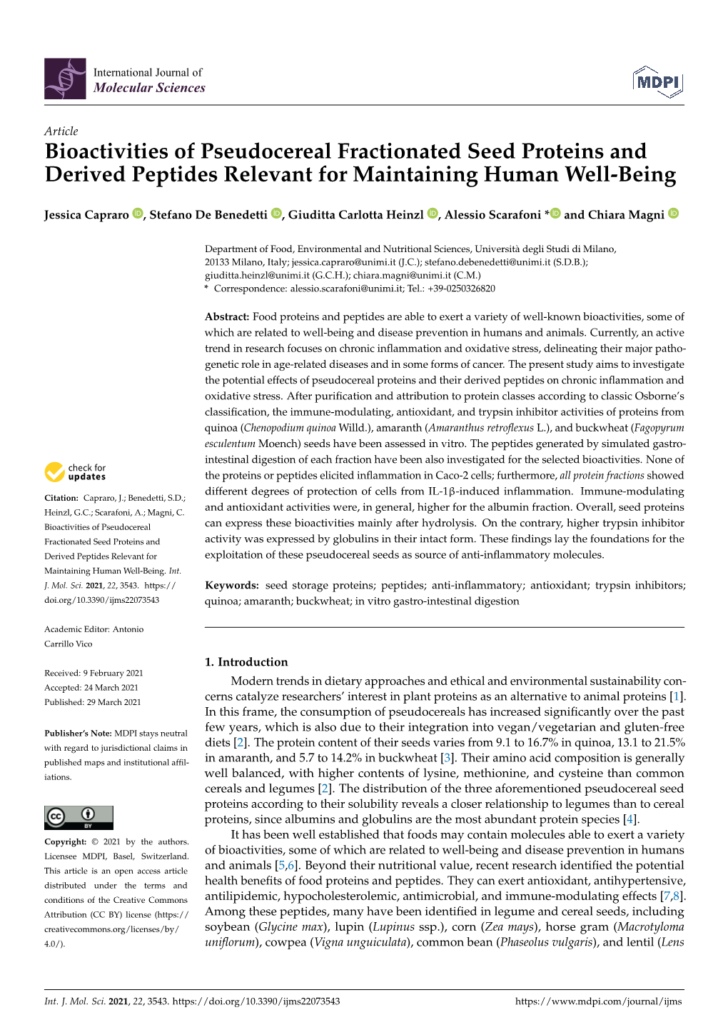 Bioactivities of Pseudocereal Fractionated Seed Proteins and Derived Peptides Relevant for Maintaining Human Well-Being